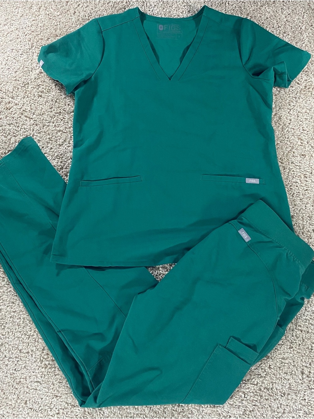 FIGS Women's Limited Edition Hunter Green Teal Scrub Top & Pants Set Small
